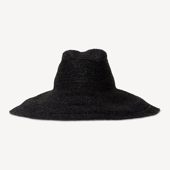 New Janessa Leone Waverly Adjustable Leather Strap Raffia Straw Black Hat Medium main image 5